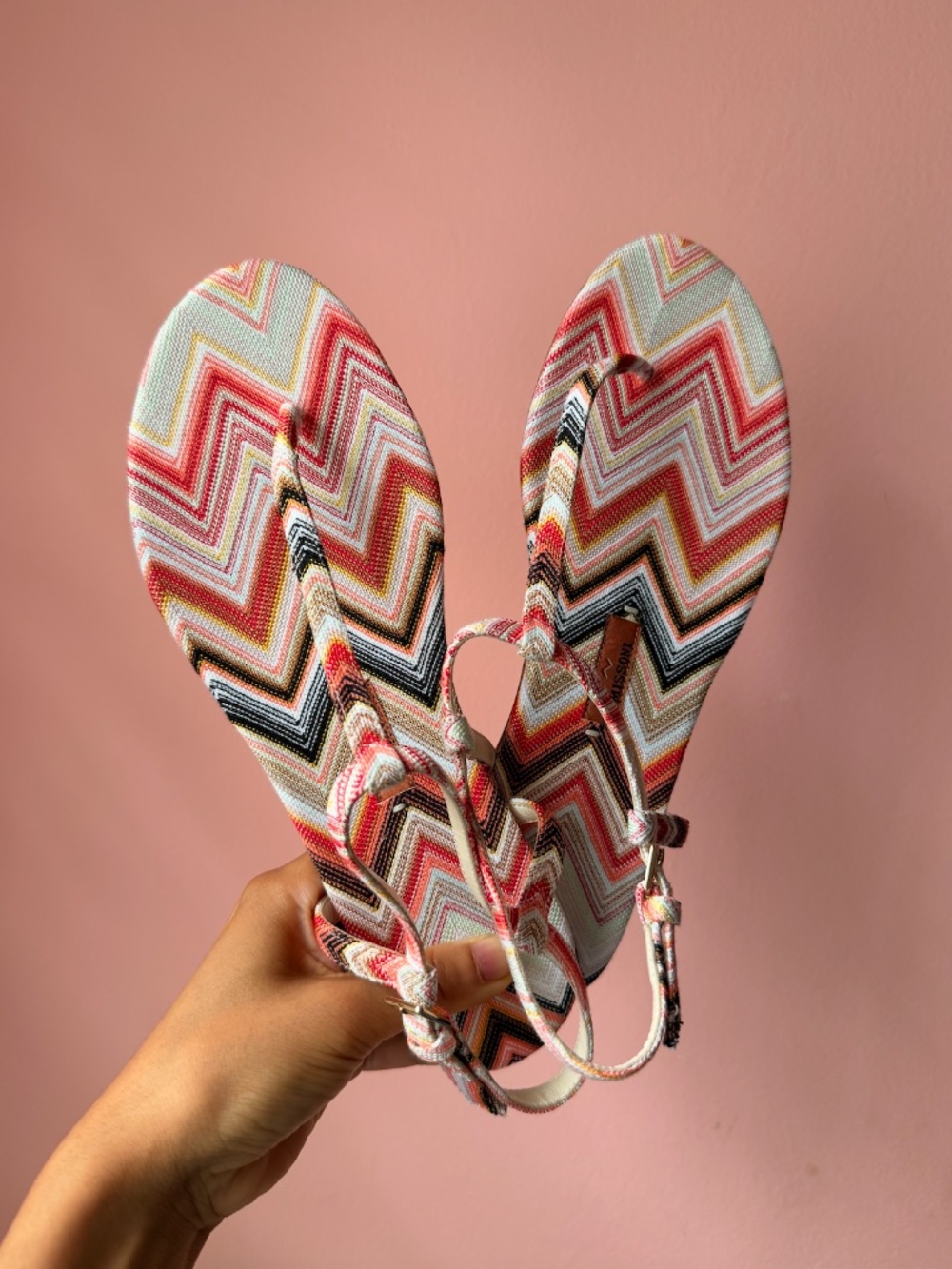 Missoni Leen Striped Twill Zig Zag Sandals - Pink Multi